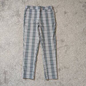 AVA & GRACE Black/White/Green Plaid Mid-Rise Stretch Pull-On Ankle Pants; Size M